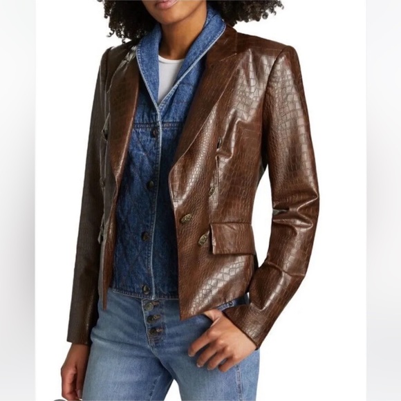 $698 Veronica Beard Cooke Vegan Croc Leather Dickey Jacket blazer Sz 4 Chicory - Picture 16 of 16